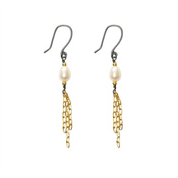 San - Links of Joy's Øreringe i sterlingsølv m.14kt guld & ferskvandsperle Pr.par