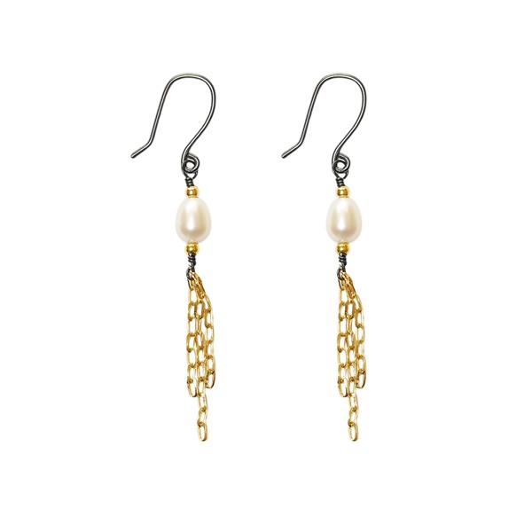 San - Links of Joy\'s Øreringe i sterlingsølv m.14kt guld & ferskvandsperle Pr.par