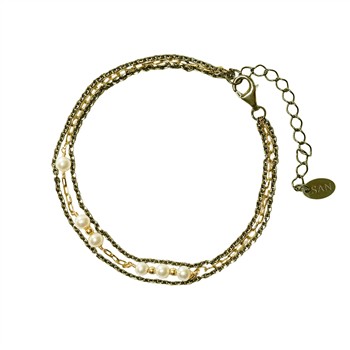 San - Links of Joy's Armbånd i Sterlingsølv m.14kt guld & ferskvandsperler 18+4cm