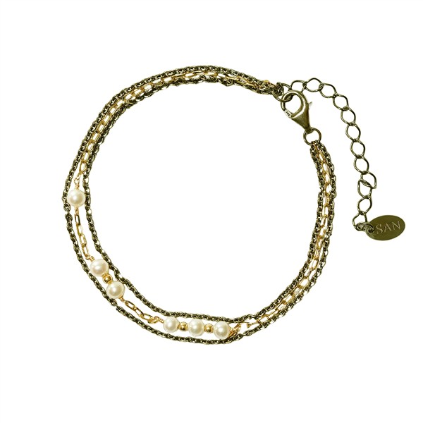 San - Links of Joy\'s Armbånd  Sterlingsølv med 9kt guld og ferskvandsperle 16+4cm