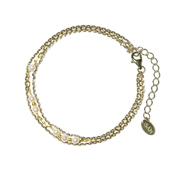 San - Links of Joy's Armbånd i Sterlingsølv m.14kt guld & ferskvandsperler 18+4cm
