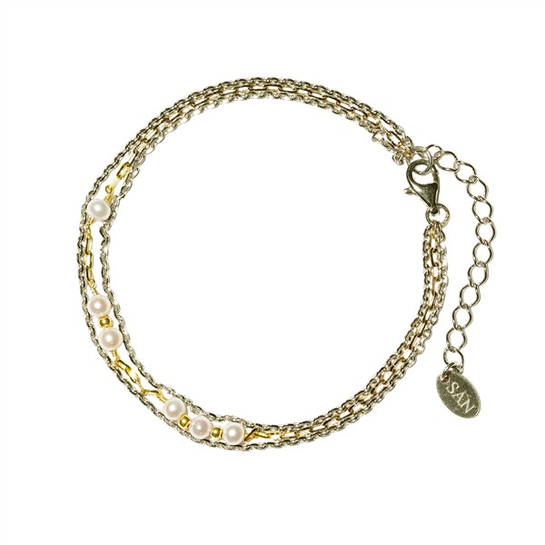 San - Links of Joy\'s Armbånd i Sterlingsølv m.9kt guld & ferskvandsperler 16+4cm