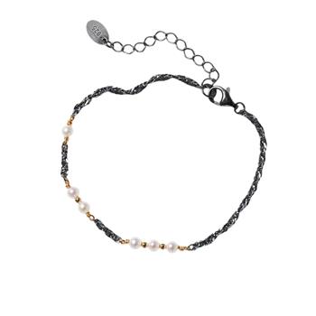 San - Links of Joy's Armbånd & halskæde i sterlingsølv oxyderet/forgyldt med ferskvandsperler 42+8cm