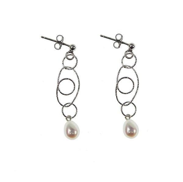 San - Links of Joy\'s Øreringe - Rhodineret/925 m.Hvide Ferskvandsperler One Pair