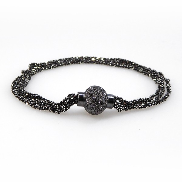 San - Links of Joy\'s Armbånd & Halskæde med Magnetlås - 4 rk. DiamondCut-Oxyderet/sort Rhodineret 17cm