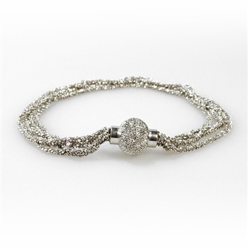 San - Links of Joy's Armbånd & Halskæde med Magnetlås - 4 rk. DiamondCut - Rhodineret 22cm