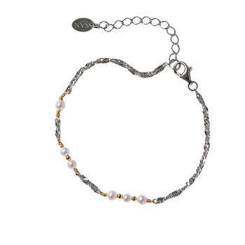 San - Links of Joy's Armbånd & halskæde i sterlingsølv rhodineret/forgyldt med ferskvandsperler 42+8cm