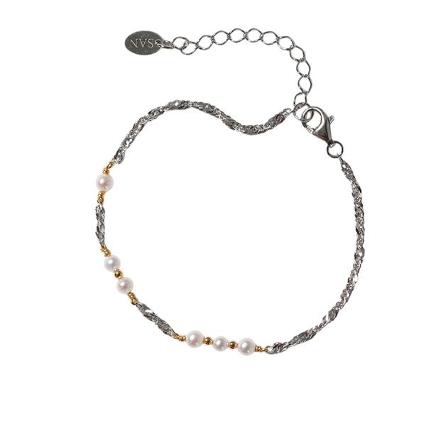 San - Links of Joy\'s Armbånd & halskæde i sterlingsølv rhodineret/forgyldt med ferskvandsperler 16+4cm