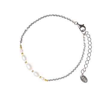 San - Links of Joy's Rhodineret/forgyldt armbånd med Ferskvandsperler 18+4cm