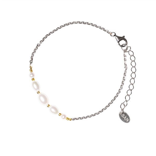 San - Links of Joy\'s Rhodineret/forgyldt armbånd med Ferskvandsperler 18+4cm