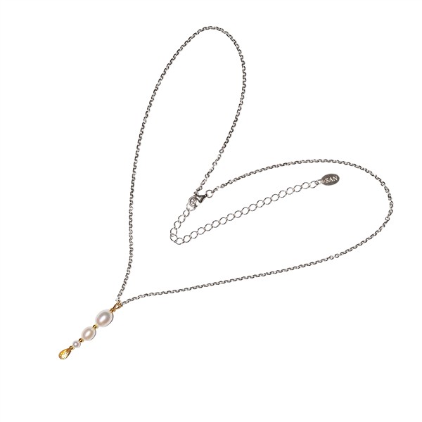 San - Links of Joy\'s Rhodineret/forgyldt halskæde med ferskvandsperler & citrin 42+8cm