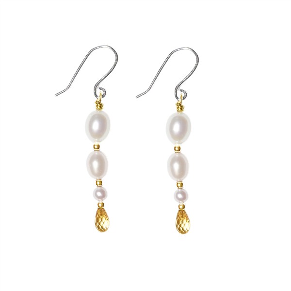 San - Links of Joy\'s Rhodineret/forgyldt øreringe med Ferskvandsperler & Citrin Pr.par