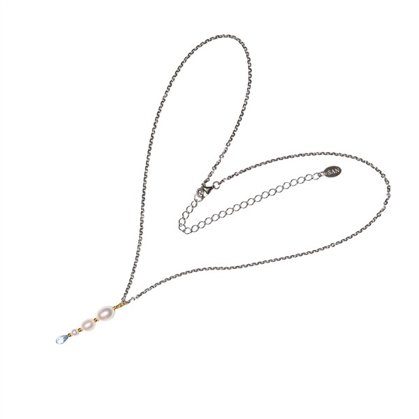 San - Links of Joy\'s Rhodineret/forgyldt halskæde med Ferskvandsperler & Topas 42+8cm