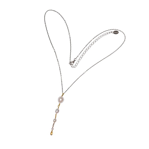 San - Links of Joy\'s Rhodineret/forgyldt halskæde med ferskvandsperler & citrin 42+8cm