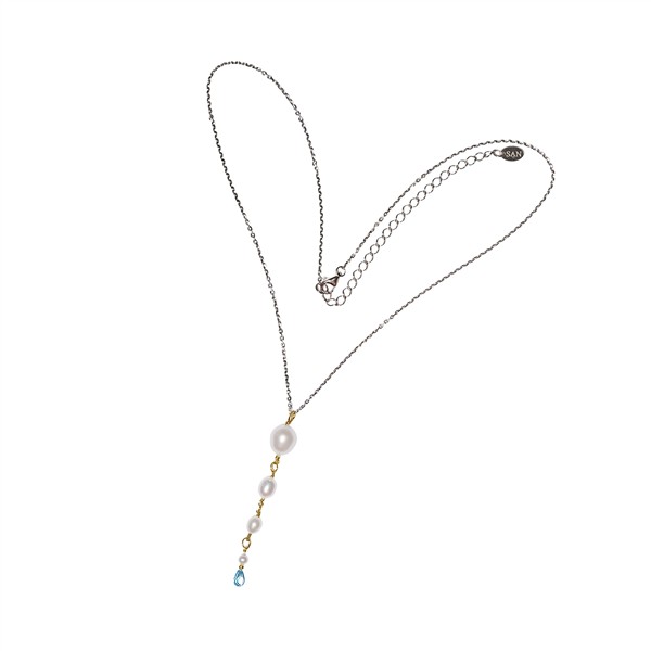 San - Links of Joy\'s Rhodineret/forgyldt halskæde med ferskvandsperler & topas 42+8cm