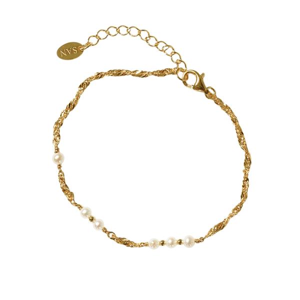 San - Links of Joy\'s Armbånd & halskæde i forgyldt sterlingsølv med ferskvandsperler 42+8cm