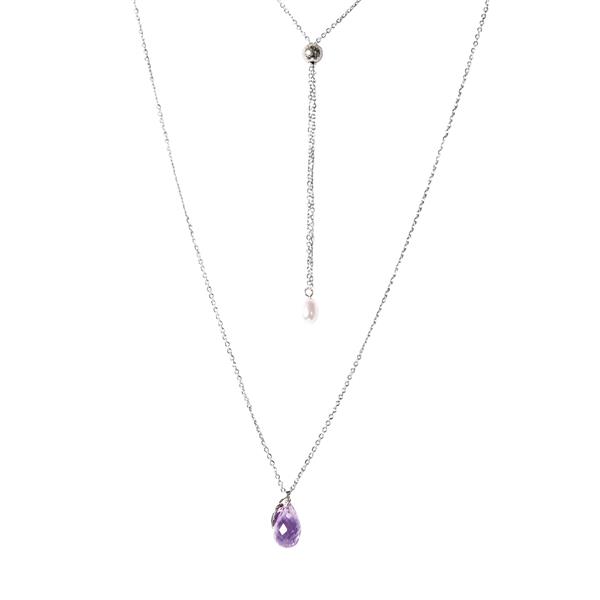 San - Links of Joy\'s Halskæde i rhodineret sterlingsølv med pink ametyst - More than one 80cm