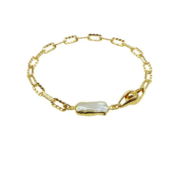 San - Links of Joy\'s Armbånd & halskæde - Forgyldt m.Magnetlås & Barok Perle 20cm