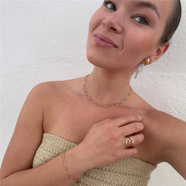 Blicher Fuglsang\'s Ankelkæde i stål, belagt med 14 K guld - 22 cm + 4 cm i forlænger