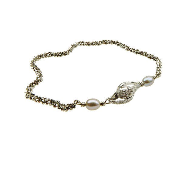 San - Links of Joy\'s Armbånd & halskæde - Rhodineret m.Magnetlås & grå Ferskvandsperler 18cm