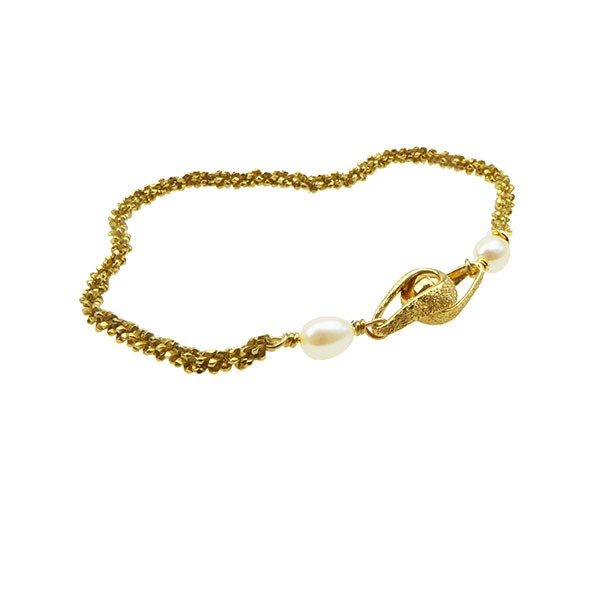 San - Links of Joy\'s Armbånd & halskæde - Forgyldt m.Magnetlås & Hvide Ferskvandsperler. 18cm
