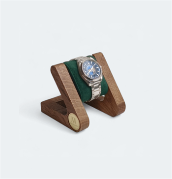 Watch stand i mørk egetræ - placer dit ur med stil - to farver pude