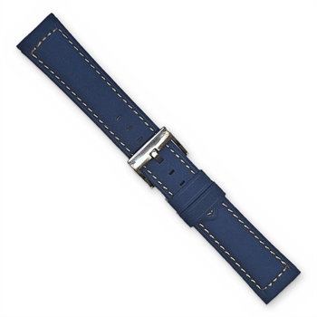 Marina blå nubuck urrem med hvide syninger fra Fluco, 20-24 mm fra Søgaard